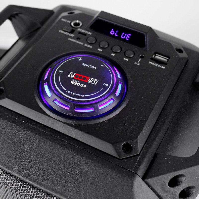 Parlante Bluetooth Crown Mustang DJS-1000BT 10" con Luces LED, Control Remoto y Batería